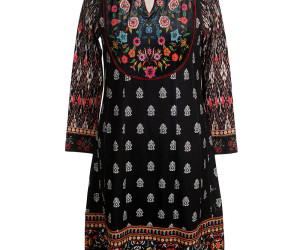 Printed Panelled Kurti With Velvet Yoke